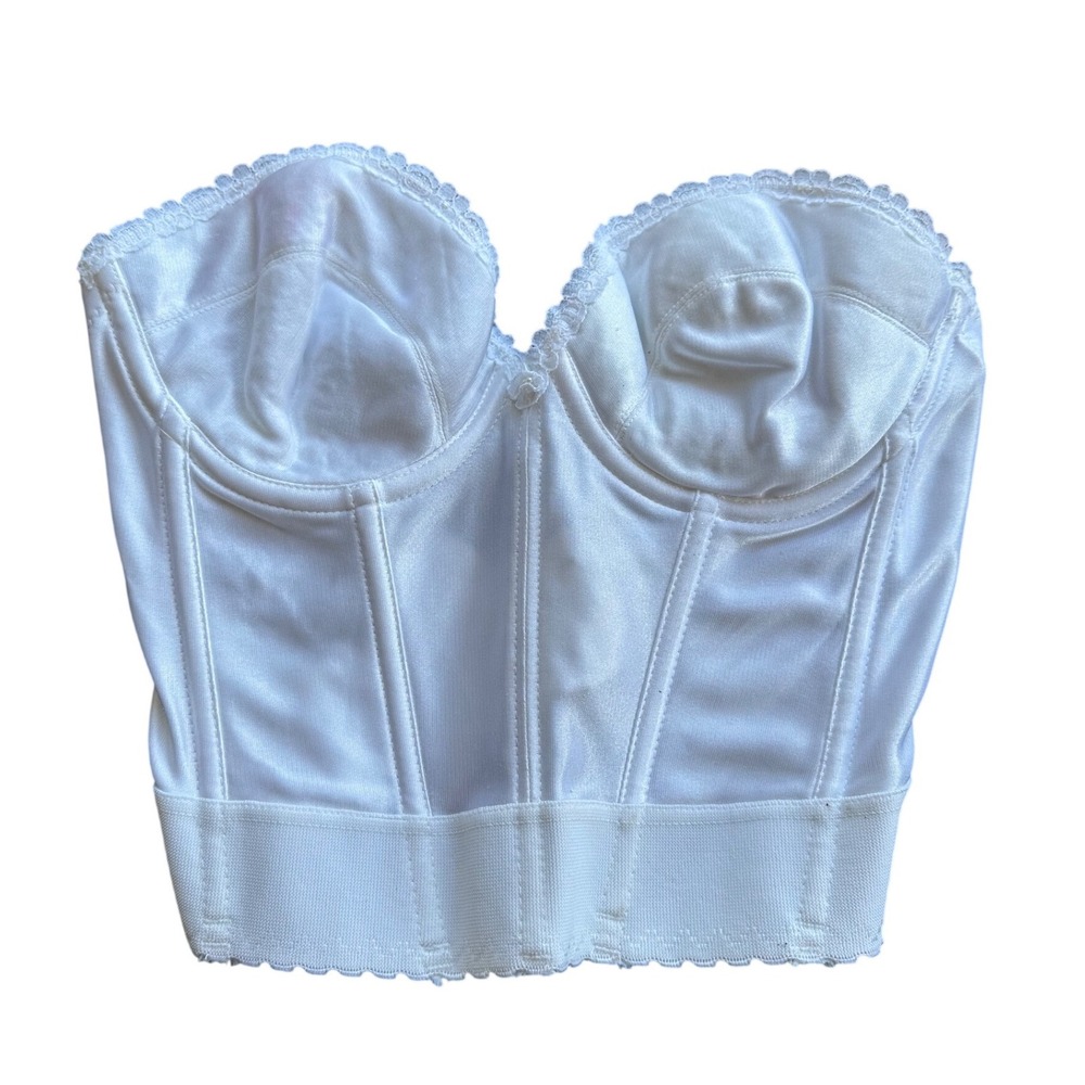 Adonna Vintage‎ White Longline Corset Bustier Bra Lace Trim 34C Retro Pinup
